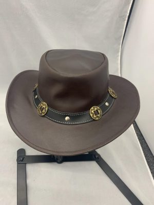 Genuine Leather Brown Trim Hat